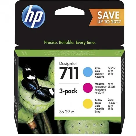 Pack de 3 Cartouches D'encre HP 711 CYM 29ml Pour Imprimantes DesignJet T 120 , T 520 Series