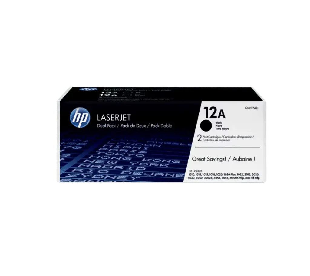 Pack de 2 Toners HP 12A Noir pour Imprimante 1010/1012/1015/1018/1020/1022 3015/3020/3030/3050 M1005/M1319 