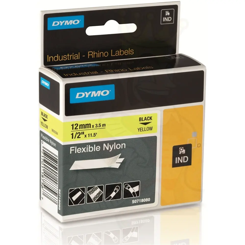 Recharge DYMO IND 18490/18756 pour RhinoPRO 1000/ 3000/ 4200/ 5000/ 5200/ 6000 ILP-219,3M PL100 PL200 PL300 Tyco T107M 12mmx3.5m Noir sur Jaune