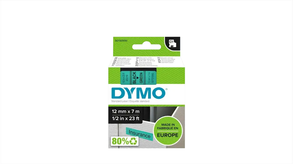 Recharge DYMO 45019 D1 pour Label Manger 100+/150 Noir Sur Vert