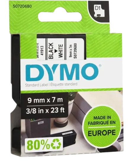 Recharge DYMO D1 40913 pour Label Manager 9mmx7m 100+/150 Noir Sur Blanc