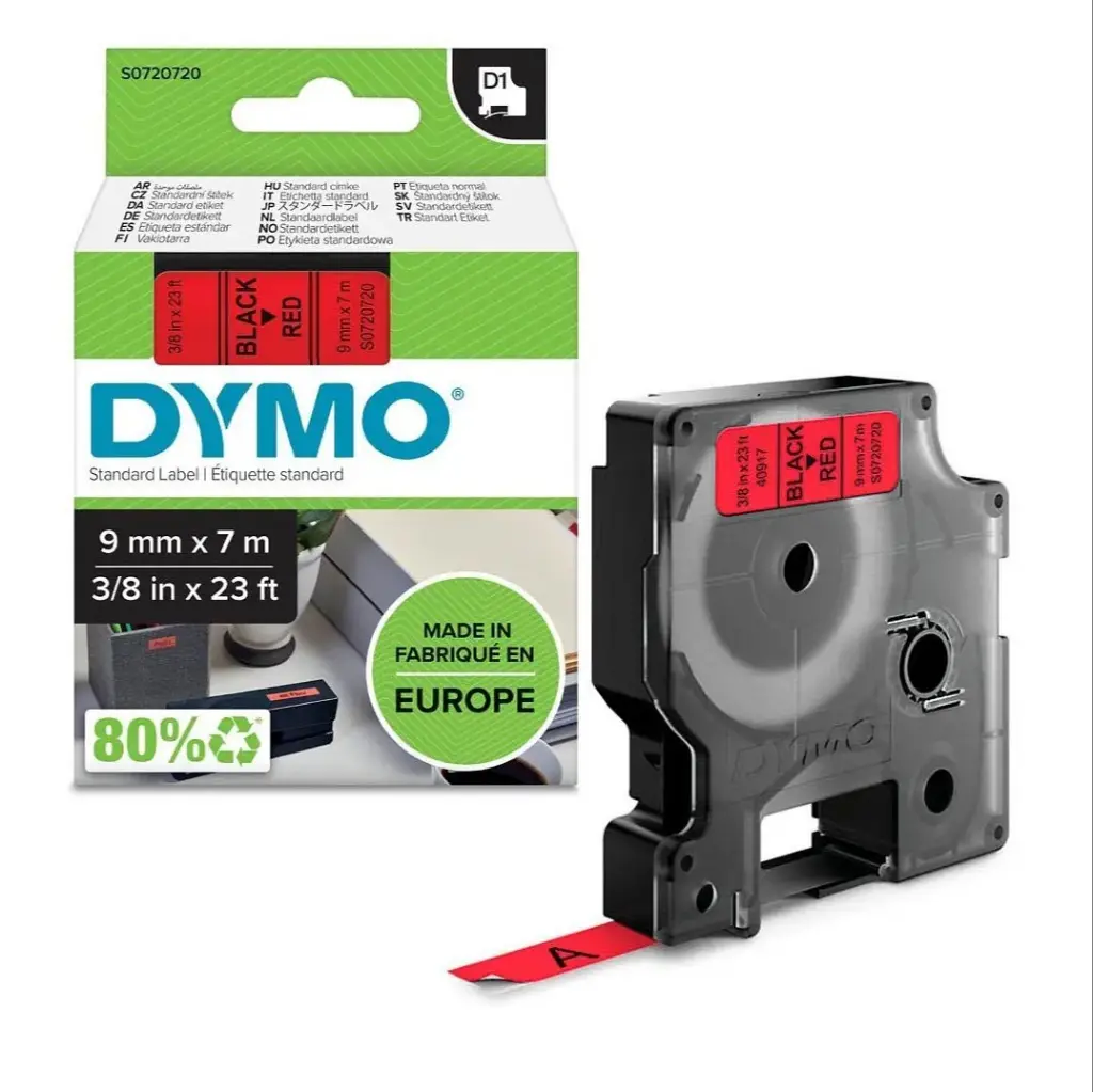 Recharge DYMO D1 40917 pour Label Manager 100+/150 9mmx7m Noir Sur Rouge