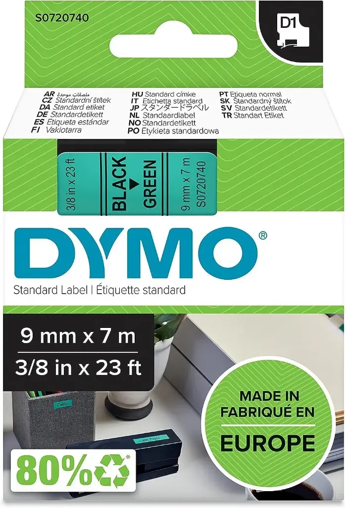 Recharge DYMO D1 40919 pour Label Manager 100+/150 9mmx7m Noir Sur Vert