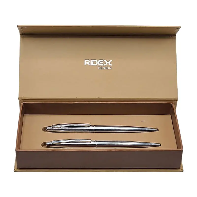 Parrure 2 Stylos Ridex Roller et à Bille Luxe Silver