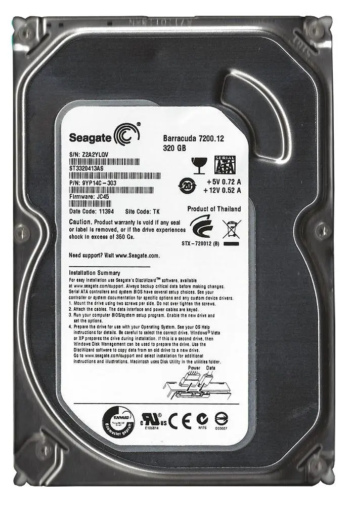 Disque Dur Interne SEAGATE 320Go SATA 3Gbps 5.9K 3.5"