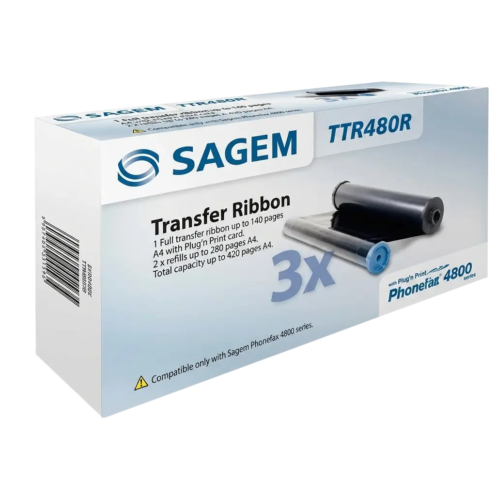 Ruban à Transfert Thermique SAGEM TTR400 Noir pour 48TDS Phone Fax 40 Séries 