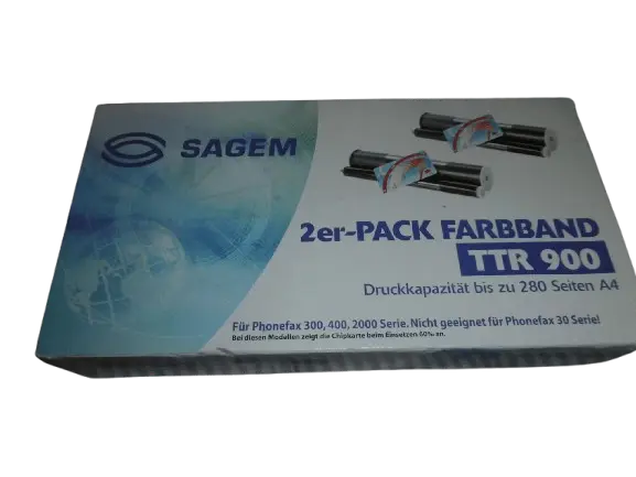 Pack de 2 Rubans Film SAGEM TTR900 Noir Pour Fax Siemens Telefax 860,870,890 Alcatel 3724,3727, 3728,3729 