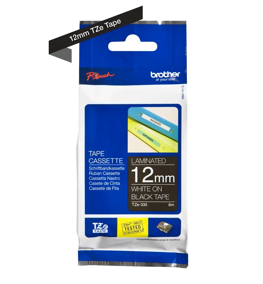 Recharge BROTHER 12mm blanc sur Noir pour PT-H300