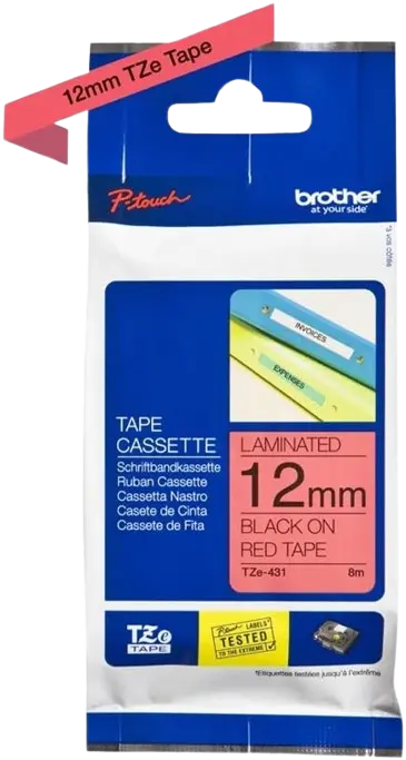 Recharge BROTHER 12mm Noir sur Rouge pour PT-H300