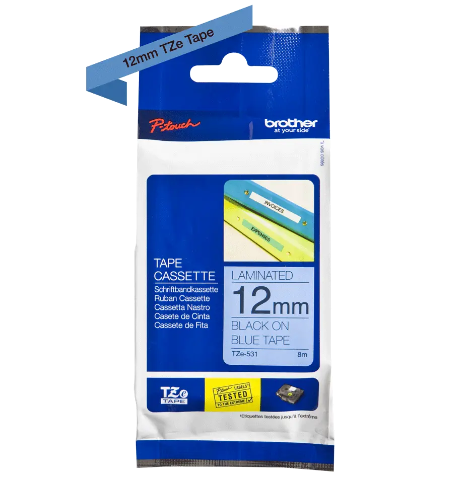 Recharge BROTHER 12mm Noir sur Bleu pour PT-H300