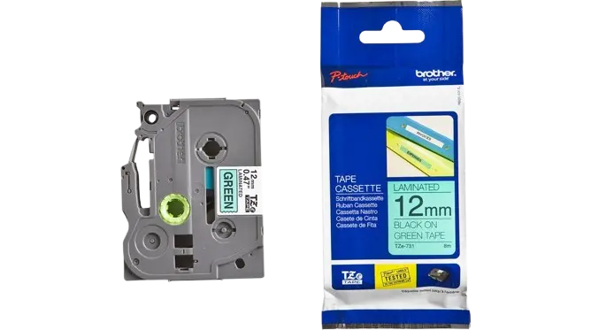 Recharge BROTHER 12mm Noir sur Vert pour PT-H300