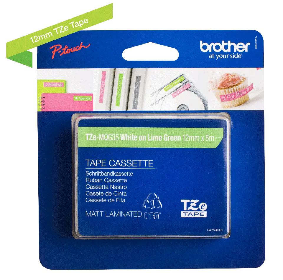 Recharge BROTHER 12mm Blanc Sur Vert Mat pour PT-H300