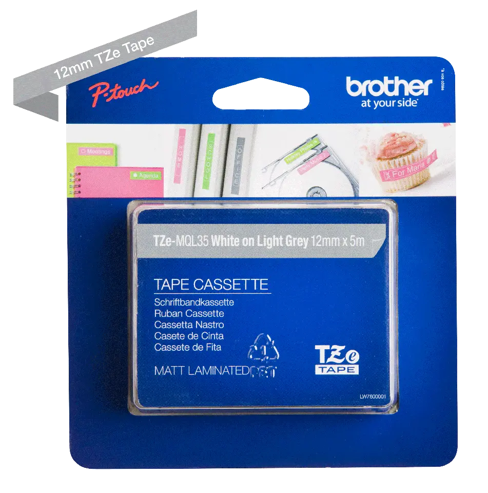 Recharge BROTHER 12mm blanc sur gris mat pour PT-H300