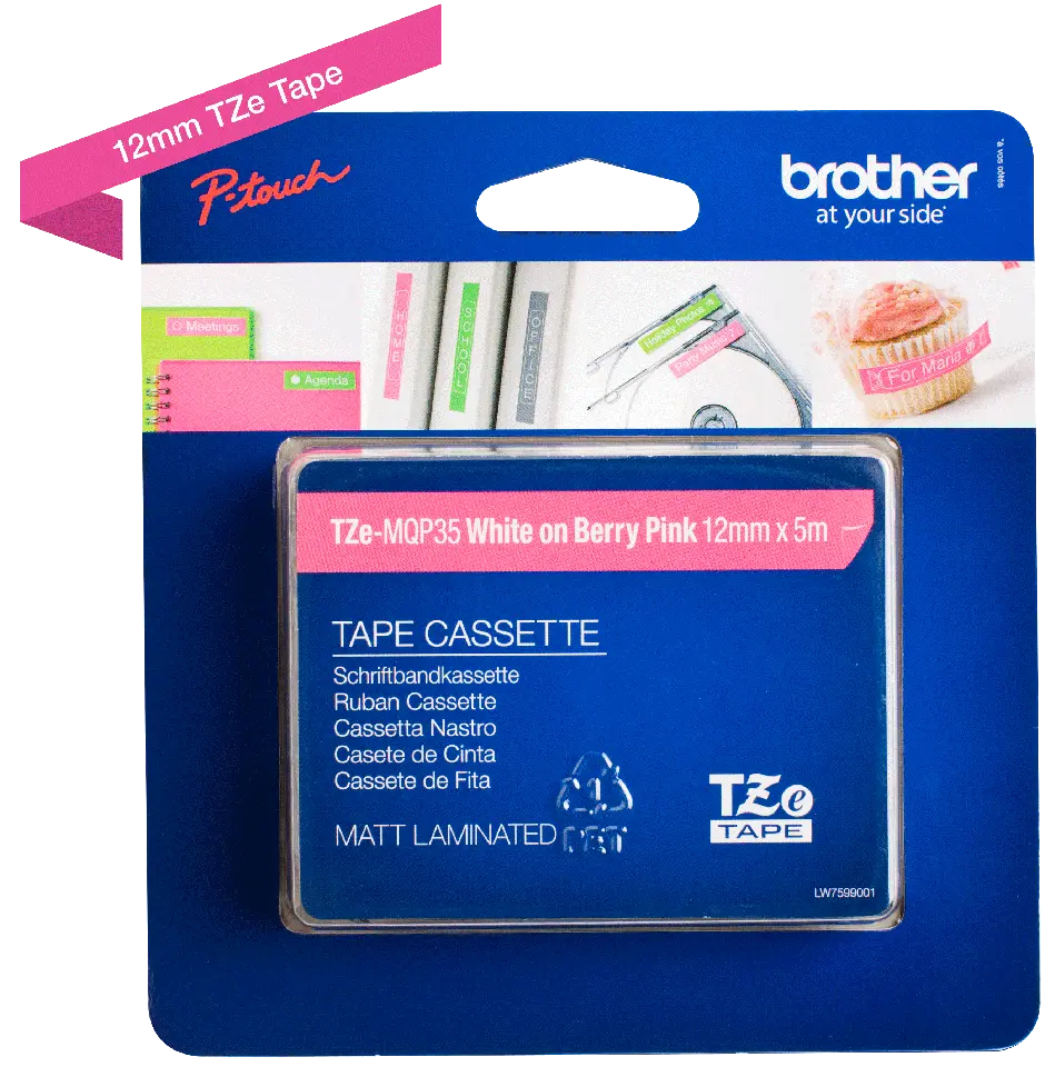 Recharge BROTHER 12mm blanc Sur Rose Mat Pour PT-H300