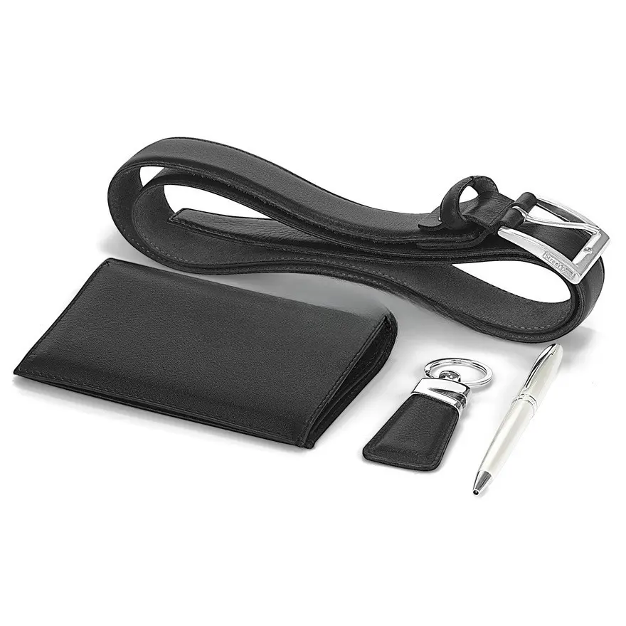 Coffret 5 Pièces VERTEX Porte Chéquier Stylo Porte Clé Ceinture Porte Feuille Noir