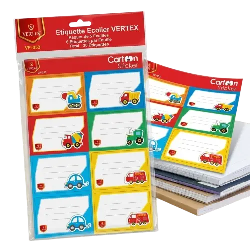 Etiquette Ecolier VERTEX Paquet de 5 Feuilles de 6 Etiquettes
