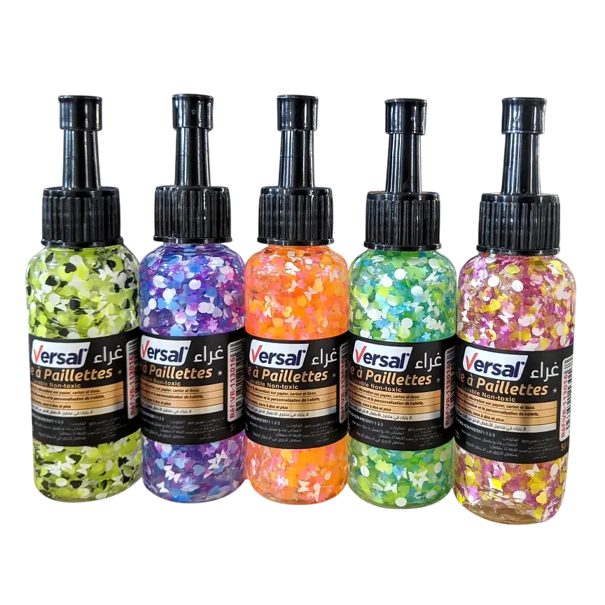 Colle Glitter VERSAL Multi-Couleurs Lavable 50ml à Paillettes