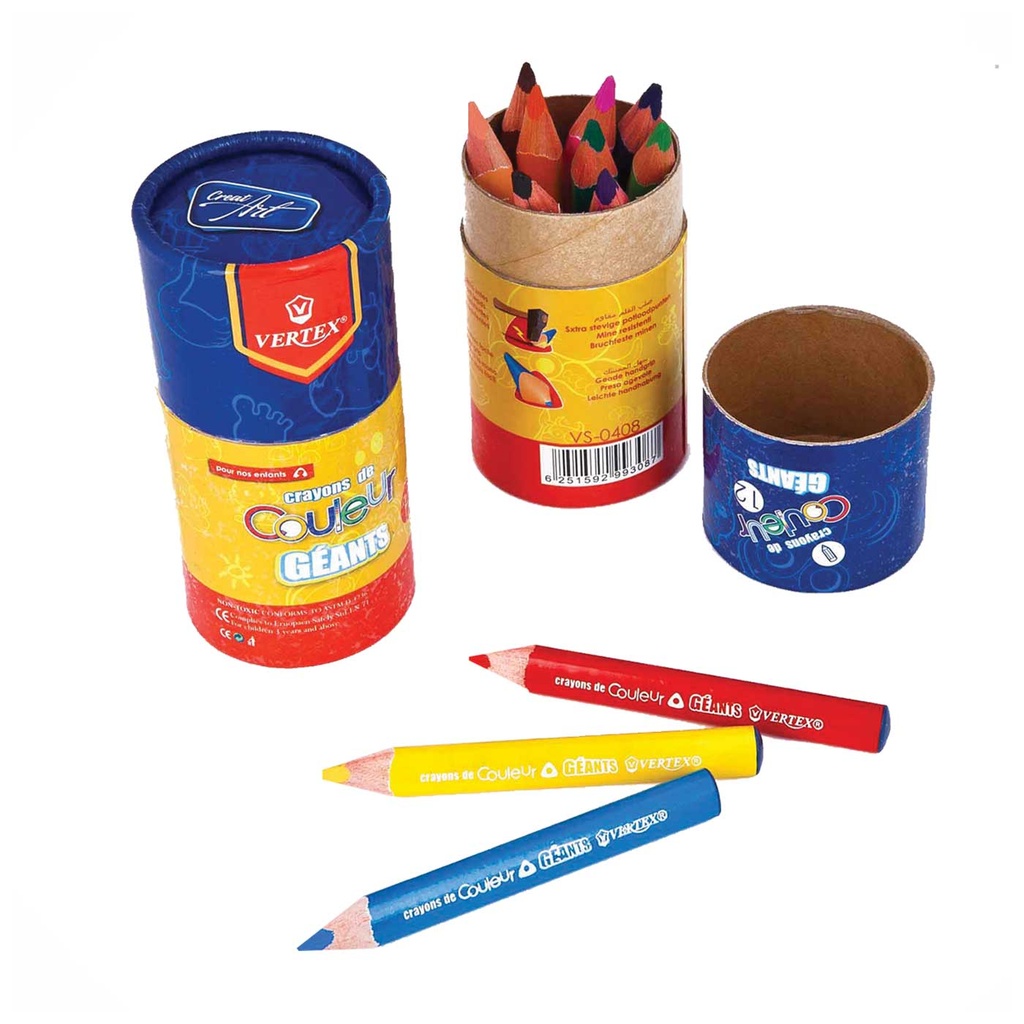 Crayons De Couleur VERTEX Géants Création Art Boite De 12 Mini