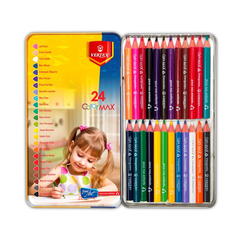 Crayons De Couleur VERTEX Color MAX Boite Métallique De 24 Mini
