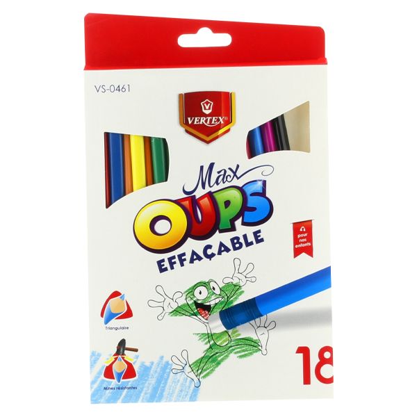 Crayons De Couleur VERTEX Max Oups Effaçable Boite De 18