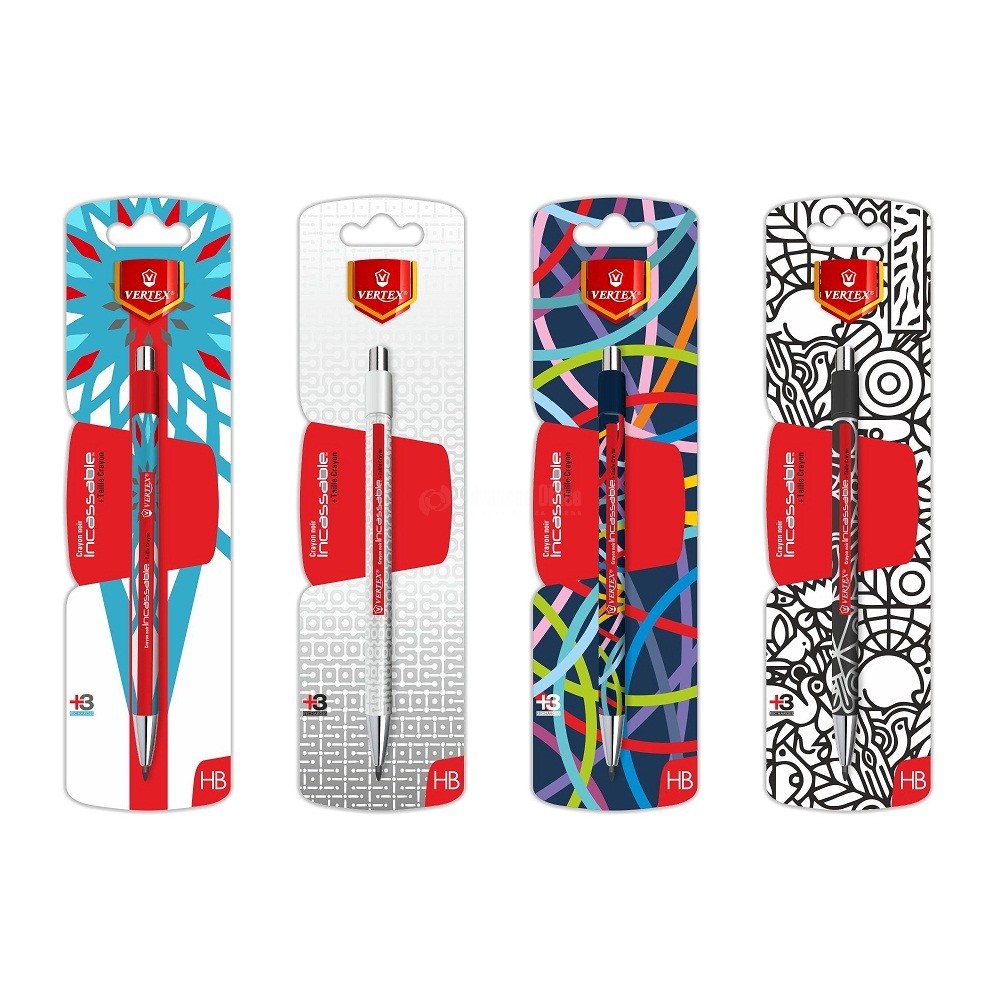 Crayon Noir Scolaire VERTEX Incassable HB avec Mines