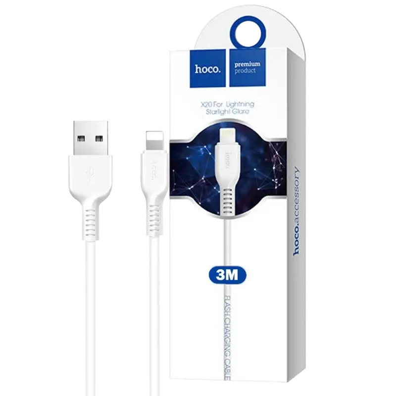 Câble Data HOCO X20 Lightning Starlight Glare 3m Blanc