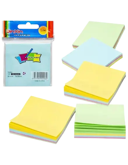 Post It JIN XIN 75 x 75mm en Plastique couleurs transparent 100 feuilles 5 couleurs