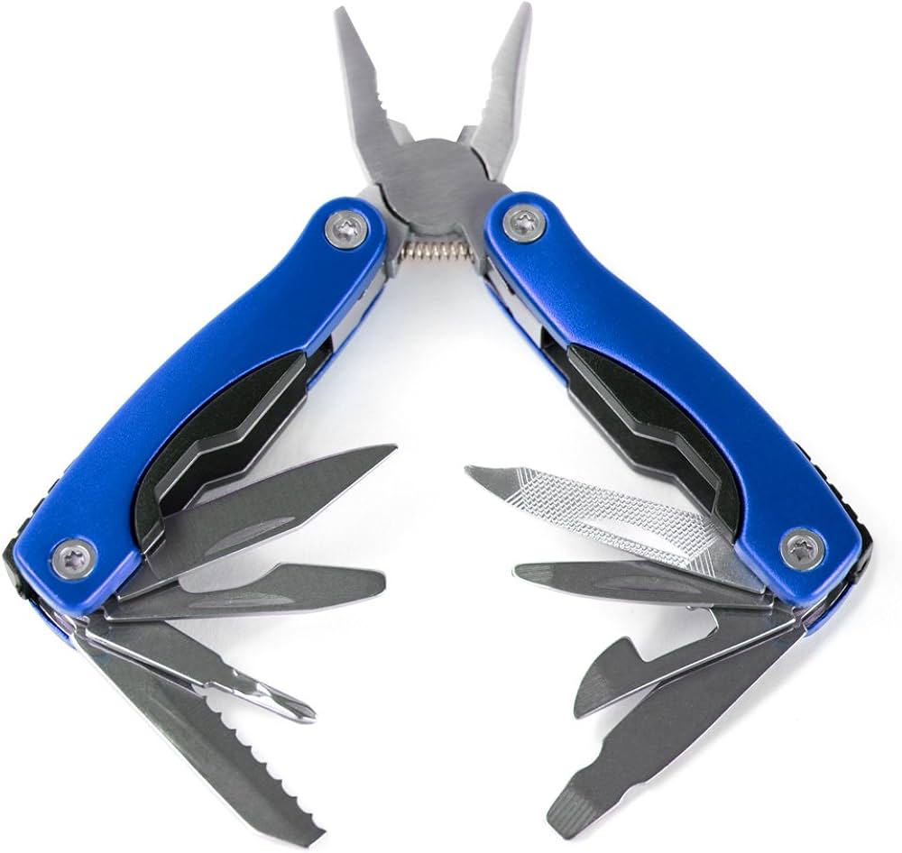 Couteau Suisse Multifonction Bleu Avec Pince  8 Outils Et Etui Noir