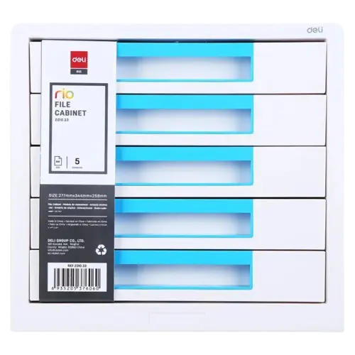 Bloc de Rangement DELI 5 Tiroirs 277x344x259mm pour Papier A4 Blanc Finition Bleu