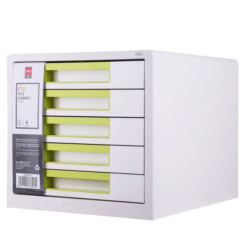 Bloc de Rangement DELI 5 Tiroirs 277x344x259mm pour Papier A4 Blanc et Vert