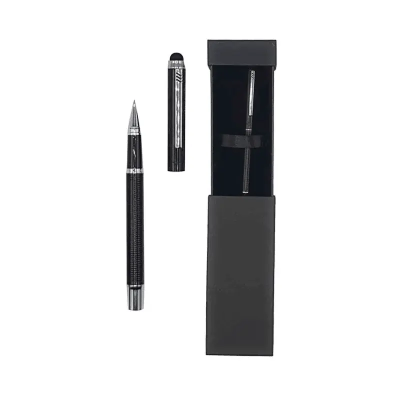 Stylo Tactile Noir Luxe En Métal 2en1 Avec Boite