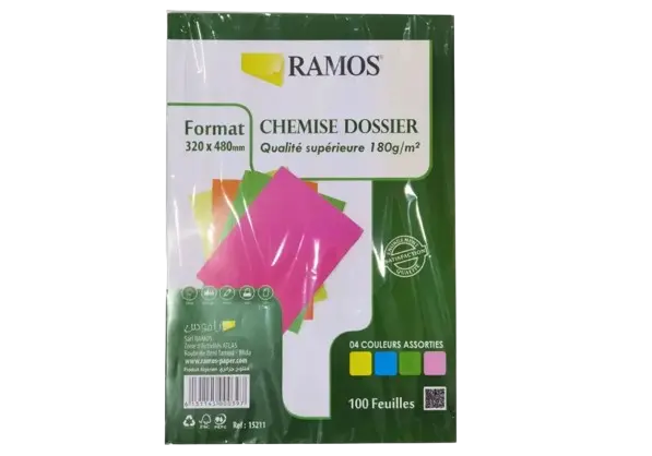 Rame de 100 Chemises Cartonnée RAMOS 180g Multi-Couleur