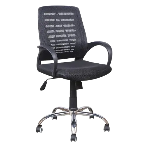 Chaise Opérateur Filet K7 ARGO Noir avec Accoudoirs en Plastique Piètement Chromé 