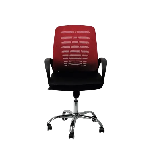 Chaise Opérateur Filet K7 ARGO avec Accoudoirs en Plastique Piètement Chromé Rouge