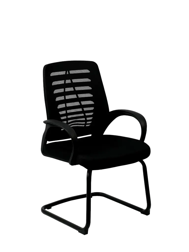 Chaise Visiteur Filet K7 ARGO Siège En Tissu Avec Accoudoirs En Plastique Noir Et Piétement Métallique Chromé