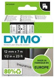 Recharge DYMO D1 Pour LabelManger 12mm Noir Sur Transparent