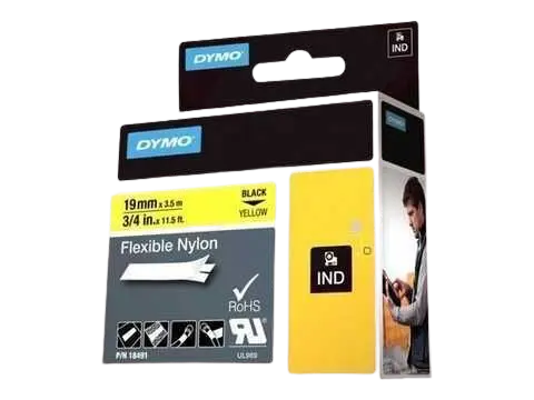 Ruban Pour Etiqueteuse DYMO RHINO 19mmx3.5mm Noir Sur Blanc