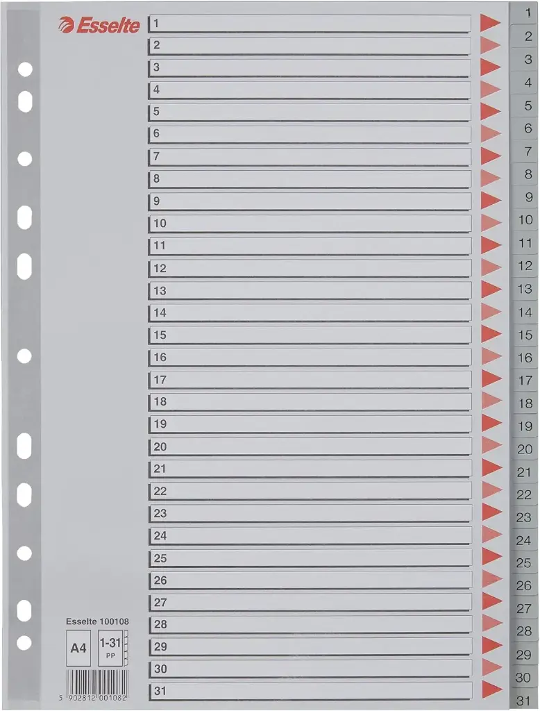 Intercalaire ESSELTE 1-31 en PP A4 Gris