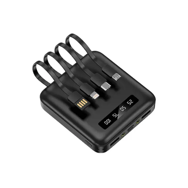 Power Bank AKASHI avec 4 Câbles 10000mAh 2xUSB-A USB-C Micro-USB Noir