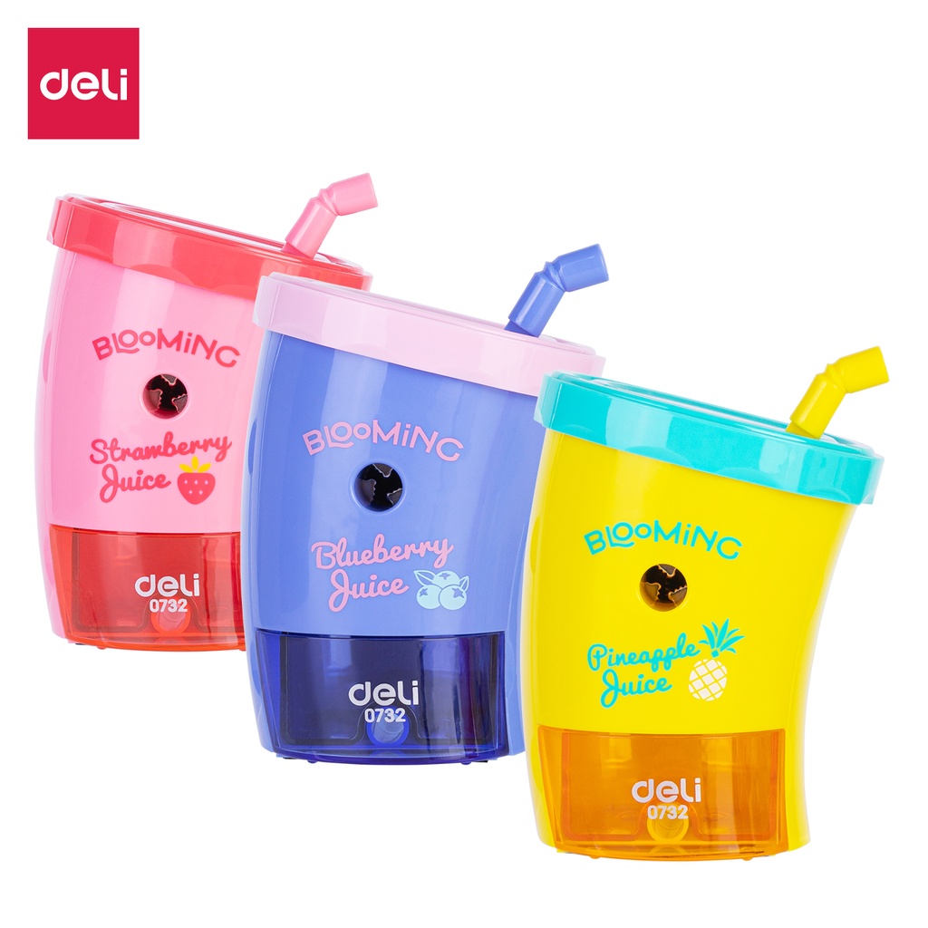 Taille Crayon à Manivelle Scolaire DELI Blooming 1Trous avec Réservoir en Plastique Multi-Couleurs