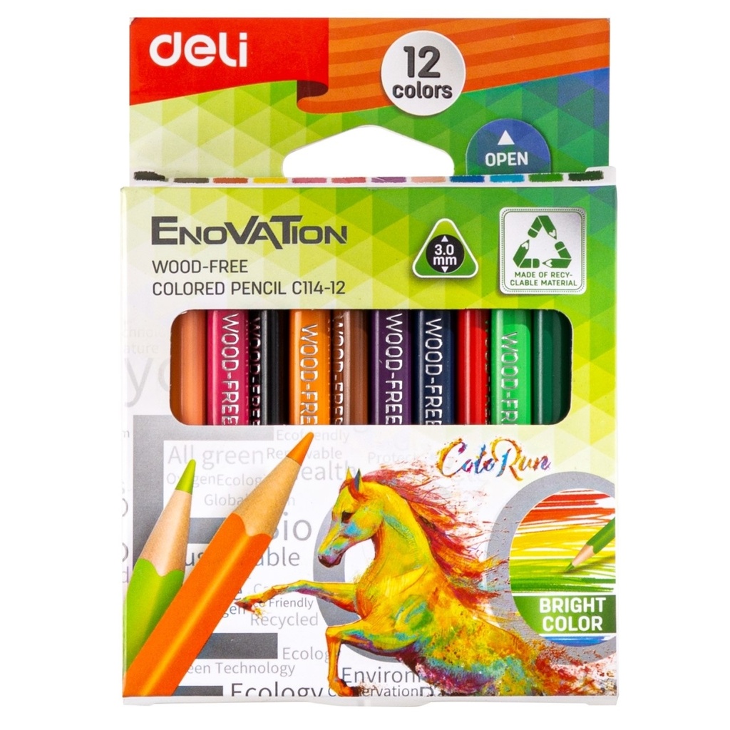 Crayons De Couleur DELI Enovation Wood Free Boite De 12 Mini