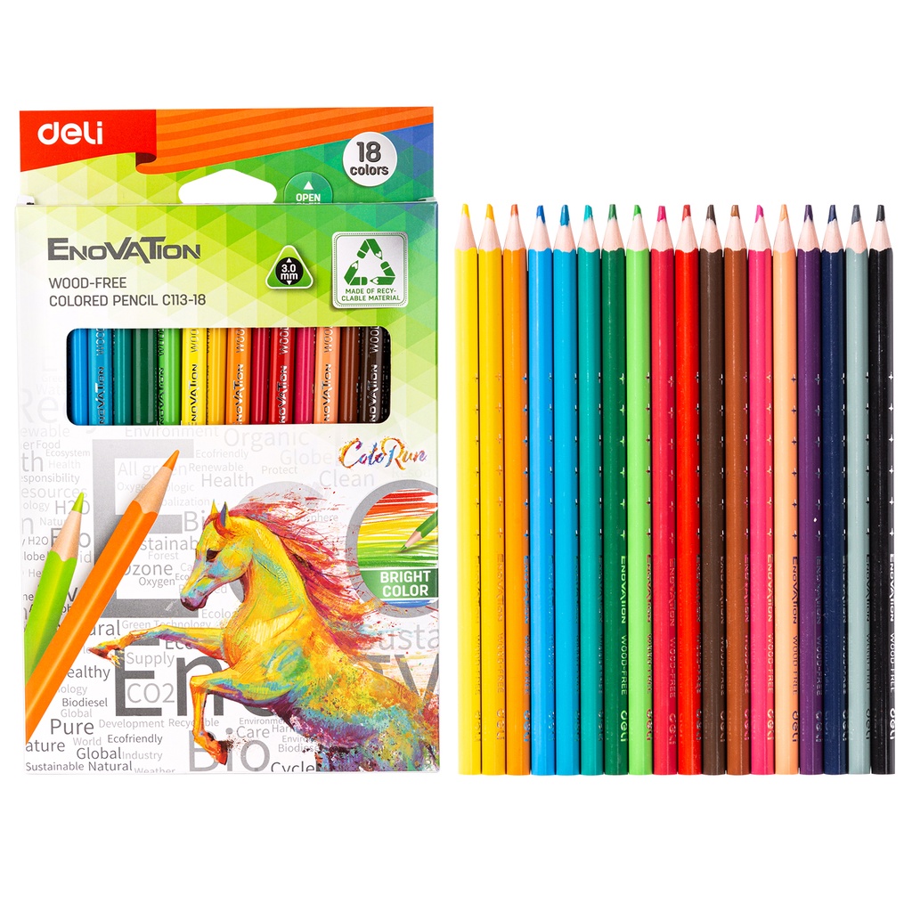 Crayons De Couleur DELI Enovation Wood Free Boite De 18