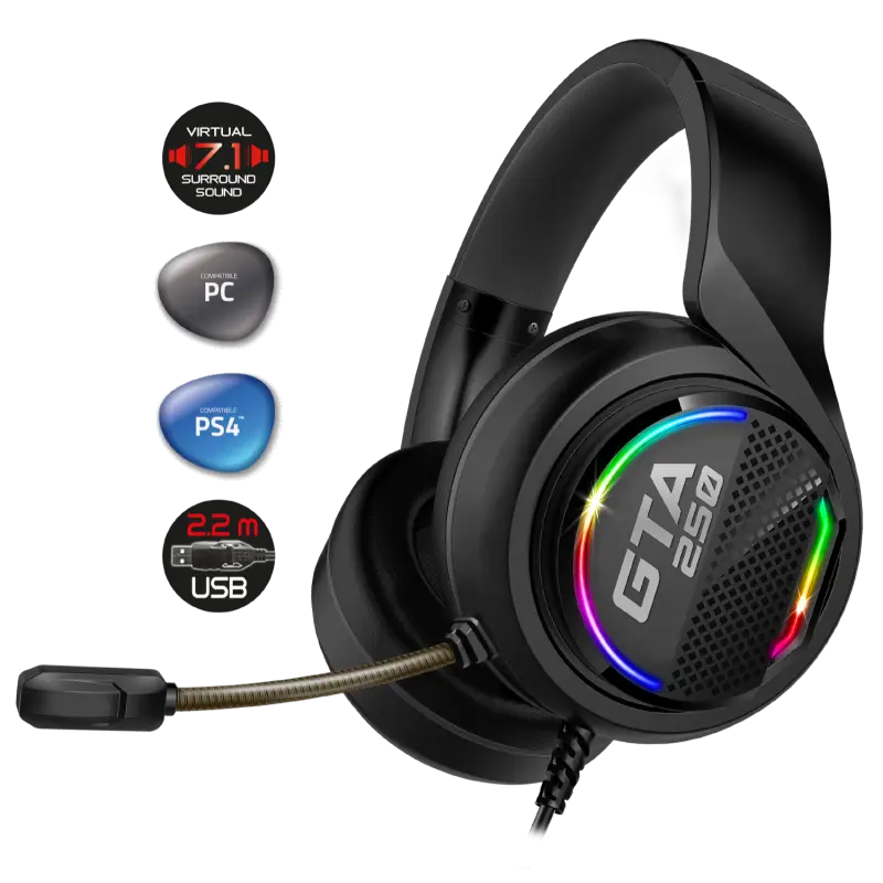 Casque-micro ADVANCE MIC-TGA250 Son Surround Virtuel 7.1 RGB Compatible PC/PS4