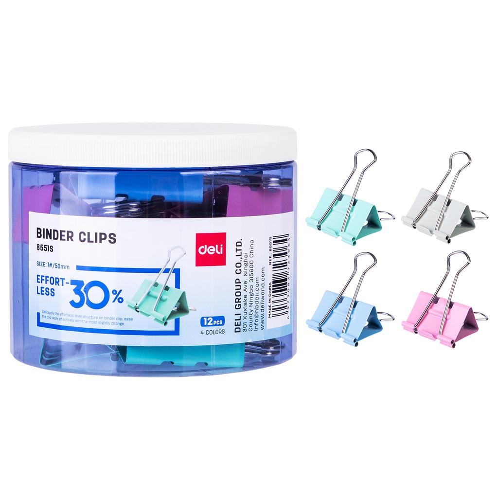 Binder Clips DELI Effortless 50mm Boite de 12 Pièces Multi-Couleurs