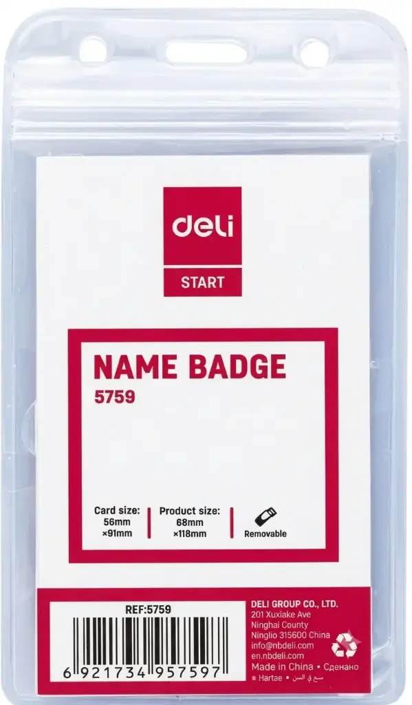 Porte Badge DELI Vertical 91x56mm en PVC Transparent