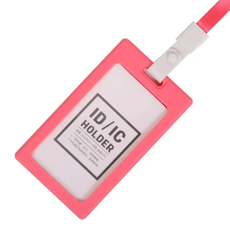 Porte Badge DELI Vertical 89x54mm en Plastique Rigide Rose