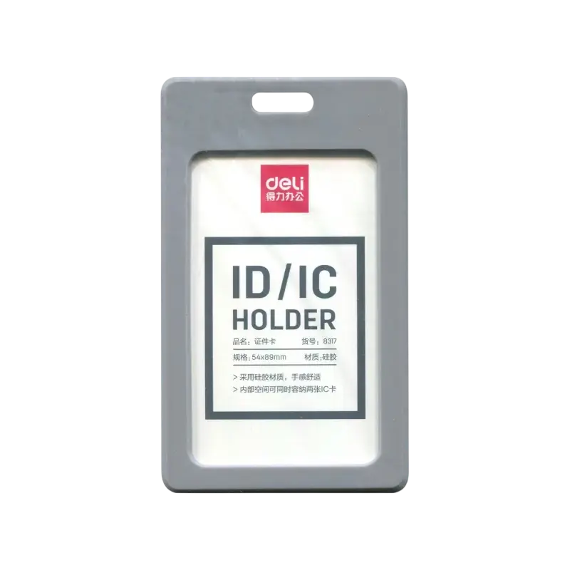 Porte Badge DELI Vertical 89x54mm en Silicone Gris Foncé