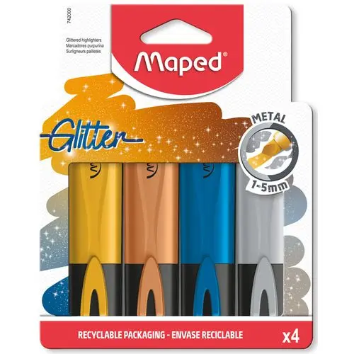Marqueur Surligneurs MAPED Métal Glitter Pochette de 4 Couleurs