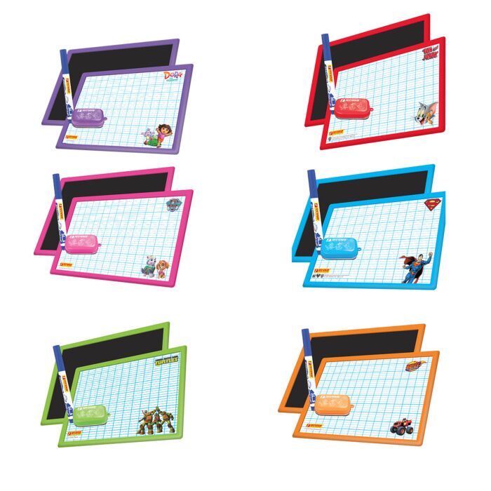 Ardoise TECHNO Double Face avec Marqueur et Brosse Multi-Couleurs