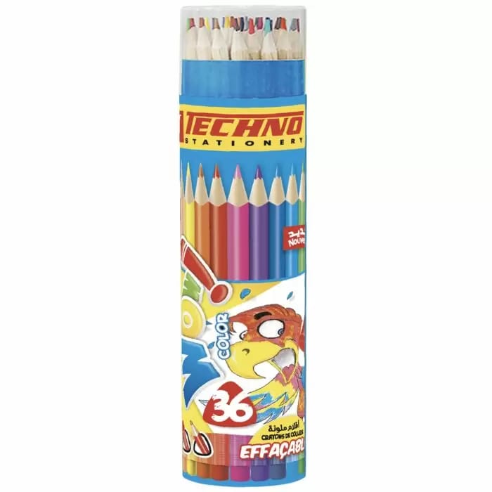 Crayons De Couleur TECHNO Wow Effaçable Boite En Tube De 36